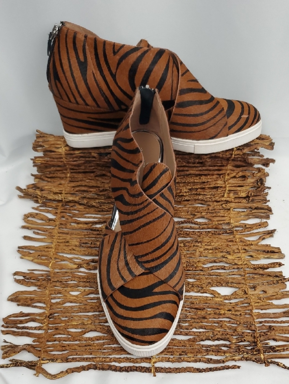 Paolo Brown and Black Zebra-Print Wedge Sneakers